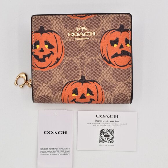 COACH Snap Wallet In Signature Canvas Halloween Pumpkin CCR19 2025 NEW NWT - Picture 1 of 16